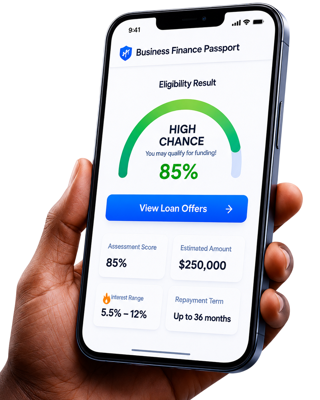 FundPass eligibility result · 85% high chance